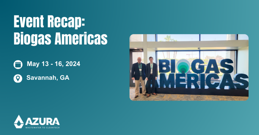 Biogas Americas 2024 Image shows Dave and Peter standing next to the Biogas Americas sign at the conference